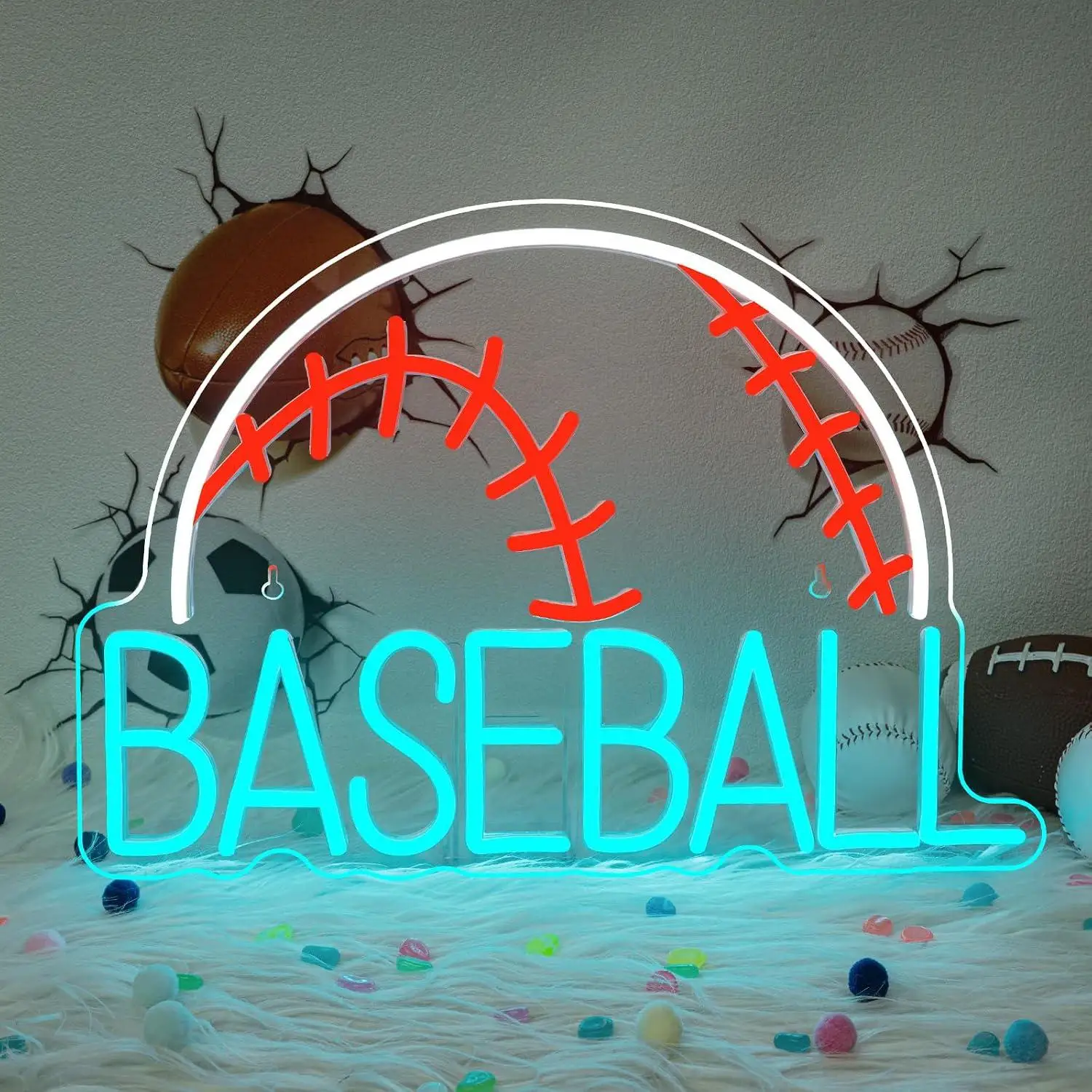 Baseball Neon Sign USB Dimmable LED Light For Gym Game Room Teen Boys Bedroom Man Cave Baseball Watch Party Basement Wall Decor