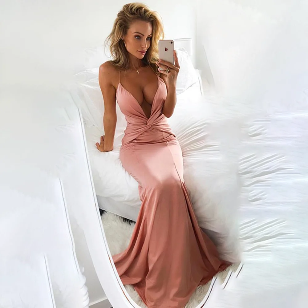 

Сексуальное платье для выпускного вечера с глубоким V-образным вырезом для женщин, без рукавов, длиной до пола, облегающие вечерние платья русалки по индивидуальному заказу