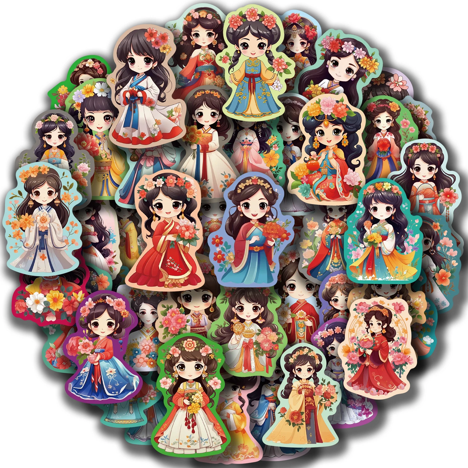 50Pcs Cartoon Character Q-version Flower God Stickers for Kids Toy Decoration Guitar Luggage Car DIY Waterproof Sticker Toys