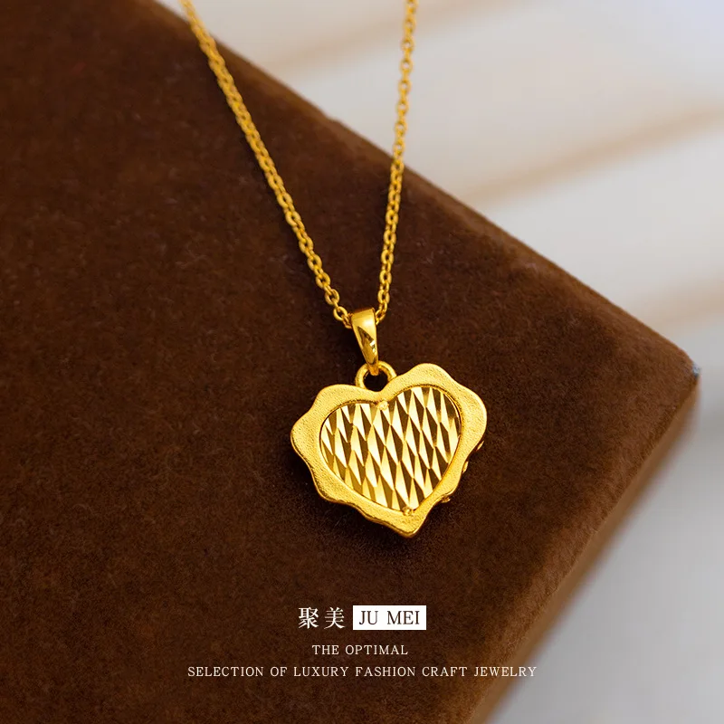تصميم متخصص فاخر خفيف لسيارة نسائية 9999 24K من الذهب الحقيقي نقطة الماس قلادة حب عصرية على شكل قلب خوخ الترقوة