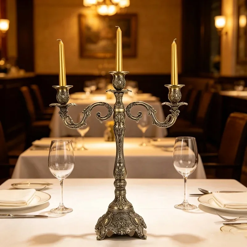 Restaurant Wedding Bronze Metal Candle Holder Candlestick Stand Decor For Candlelight Dinner Event Table Ornament Accessories