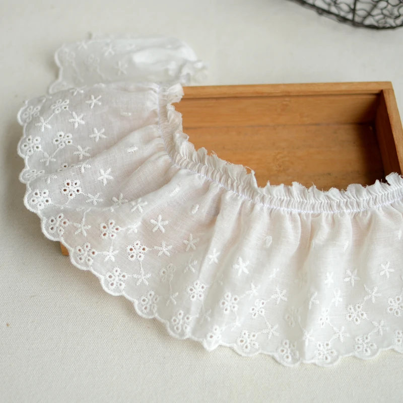 1 Meter White Cotton Embroidered Ruffled Lace Trim Children\'s Clothes Cloth Art Skirt Decoration Materials