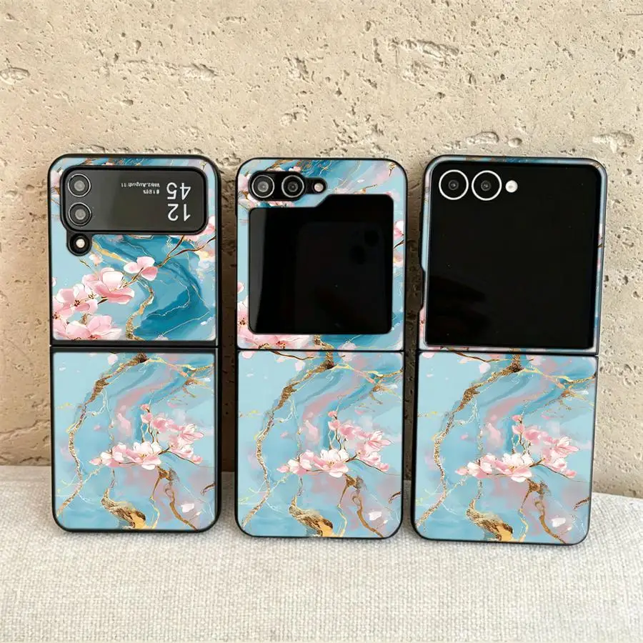 Cherry Blossom Marble Back Phone Cover Funda Case for Samsung Galaxy Flip4 Z Flip 7 6 5 4 3 Flip7 FE Flip5 Flip3 Flip6
