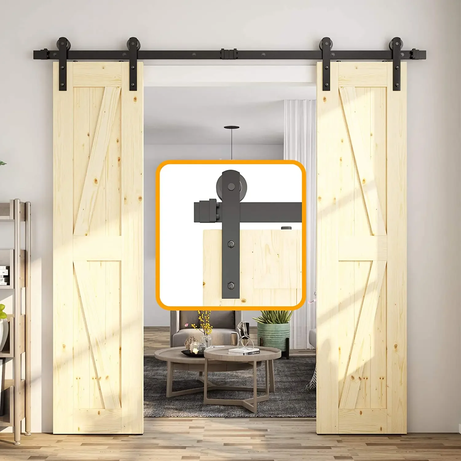 

HACCER 4-16FT Sliding Barn Door Hardware Kit Carbon Steel Roller Rail Sturdy Sliding I Shape Hanger Track for Double Wood Door