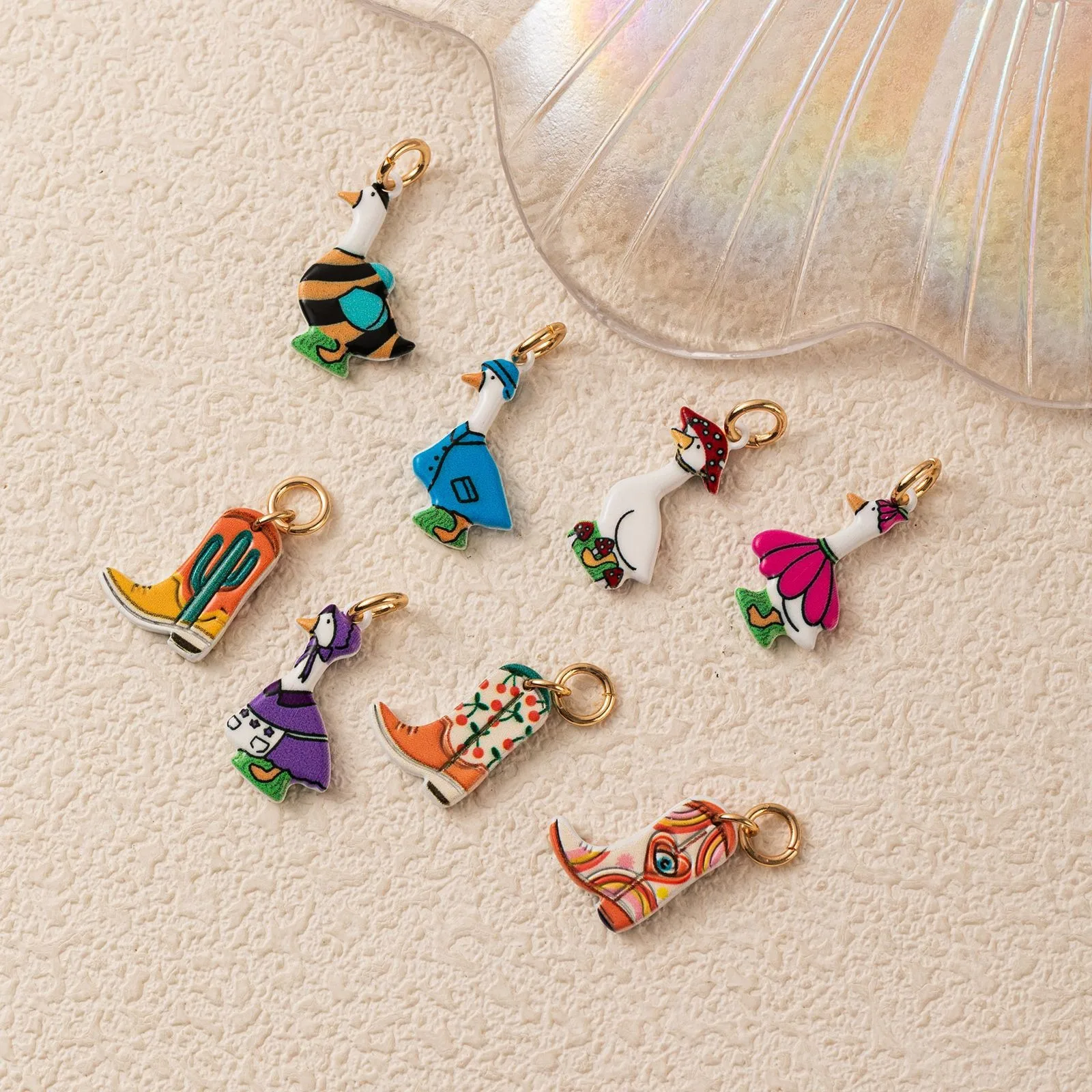 

Cute Cartoon Goose Pendant Evil Eye Boot Charm Colorful Handmade DIY Jewelry Making for Necklace Bracelet Women Accessories