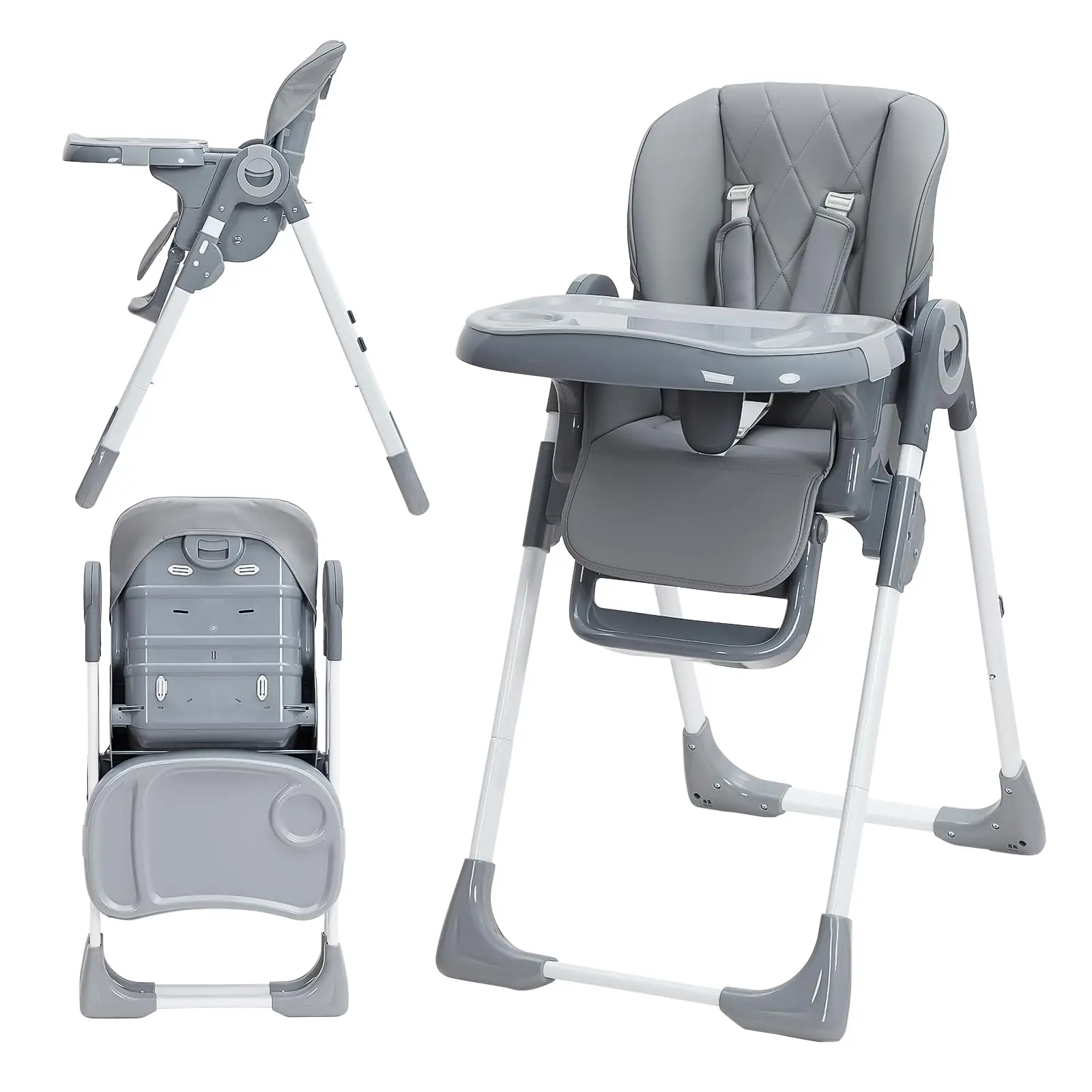 Trona para bebé, tronas plegables para bebé con bandeja extraíble, altura ajustable y reclinable, trona de fácil limpieza
