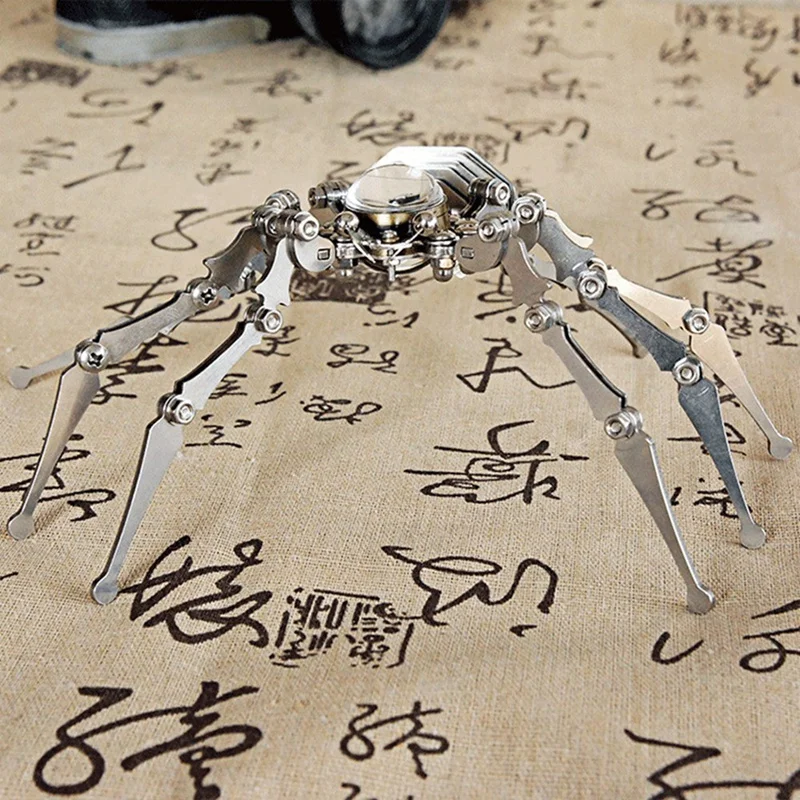 Steampunk Foldable Mechanical Spider Clock Decoration Stainless Steel Iron Insect Model Desktop Ornament-AT35