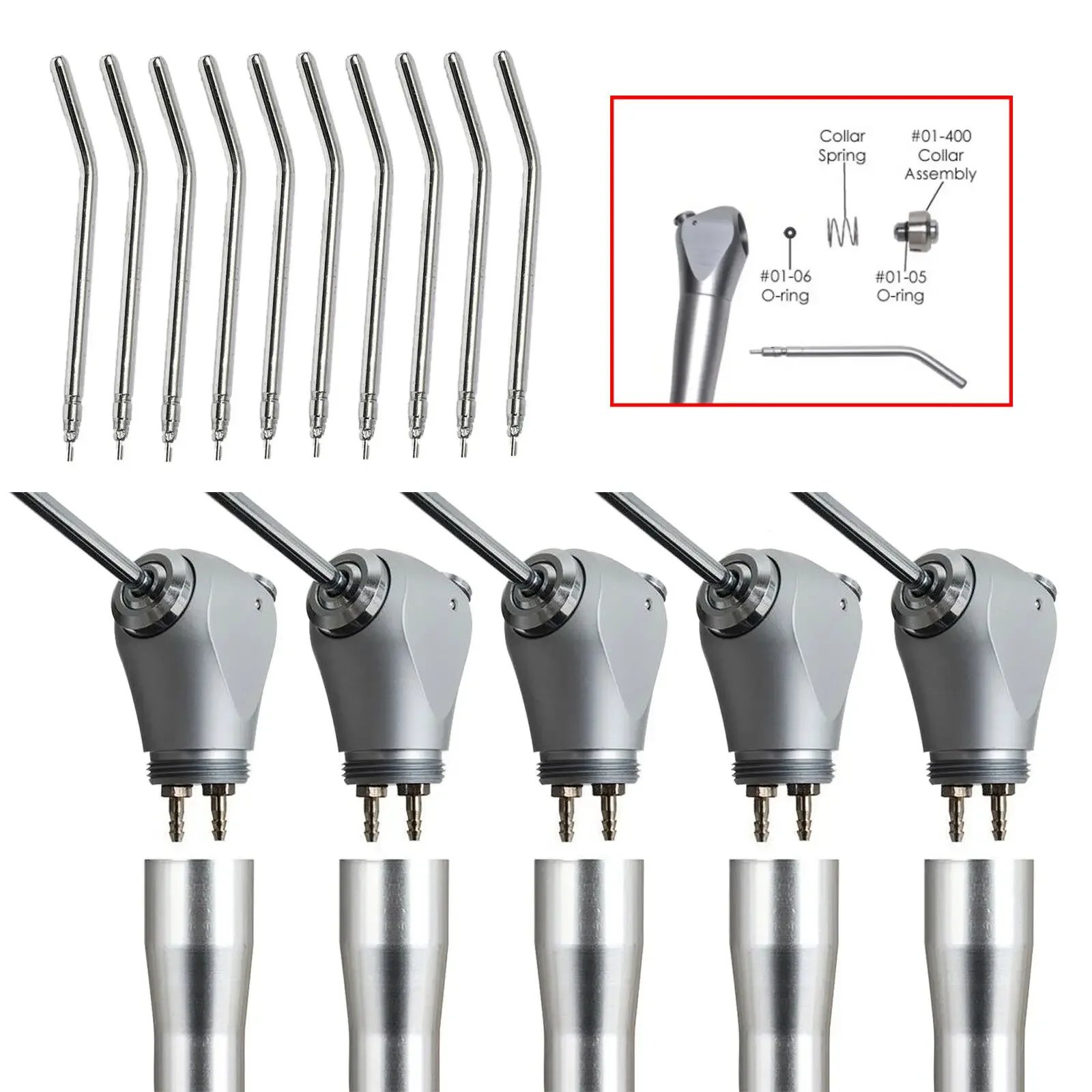 5PCS Dental Air Water Spray Triple 3 Way Syringe Handpiece Autoclave+10pcs Nozzles Tip