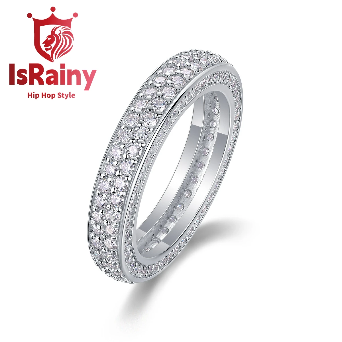 

IsRainy Hip Hop Rock Solid 925 Sterling Silver Round Real GRA Moissanite Diamonds Rings Engagement Anniversary Fine Jewelry