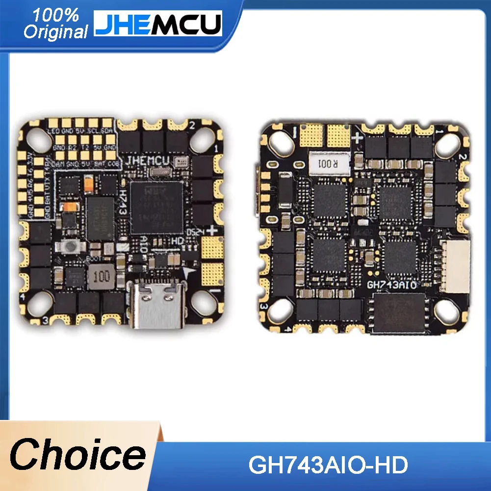 

JHEMCU GH743AIO-HD F743 Flight Controller with ICM-42688 & AM32 - 40A/50A 4in1 Brushless ESC, 3-6S for FPV Freestyle Drone