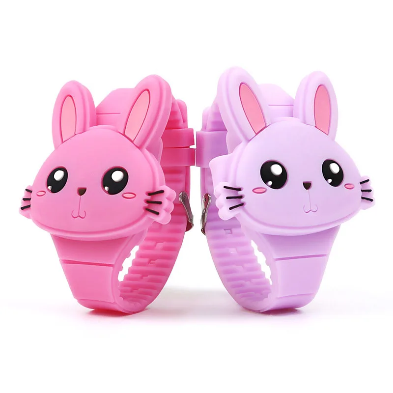 1 Pcs Kids LED Electronic Watch Silicone Band Cartoon Rabbit Flip Case Wrist Watch Lovely Gift Children Kid