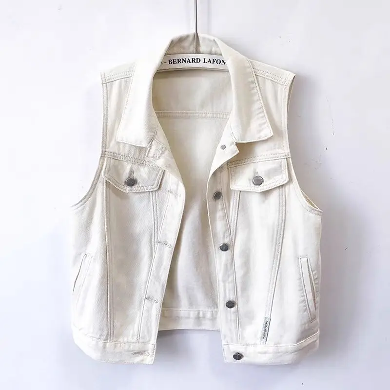 Spring Summer White Denim Vest Foreign Style New Versatile Short Jeans Sleeveless Jacket Korean Casual Thin Denim Waistcoat