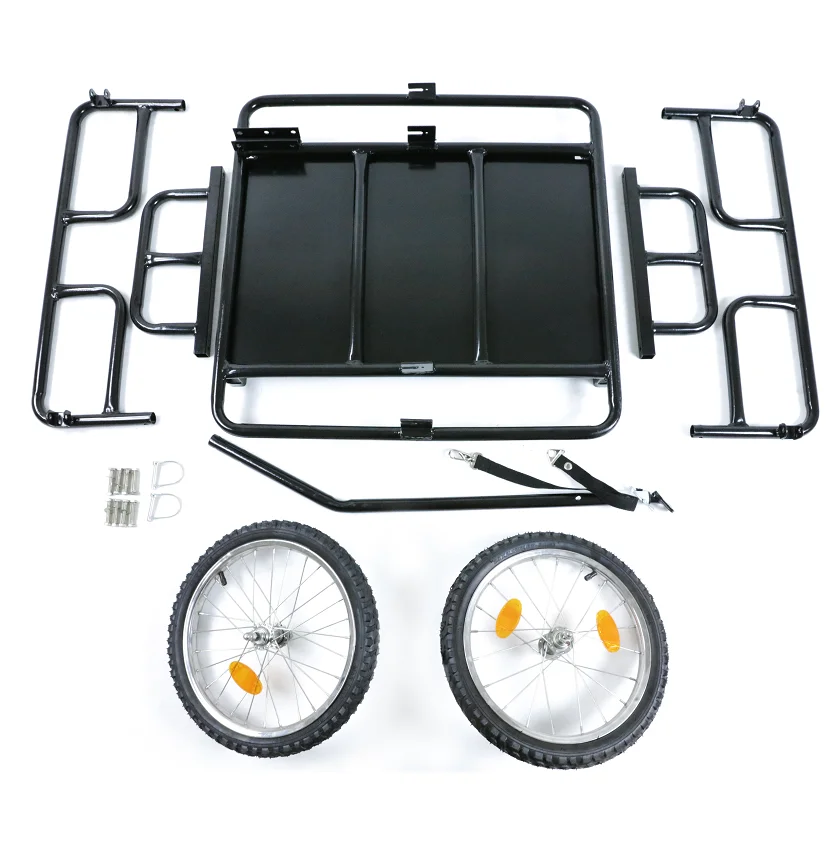 Folding Bike Trailer Cargo In Steel Frame, Extra Bicycle Storage Carrier With Hitch