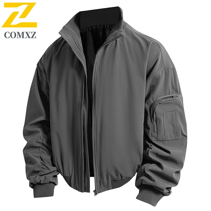 

COMXZ Мужская куртка Роскошная элегантная куртка с воротником-стойкой для путешествий на открытом воздухе Ветрозащитное мотоциклетное пальто Повседневный стиль Легкая осенняя одежда