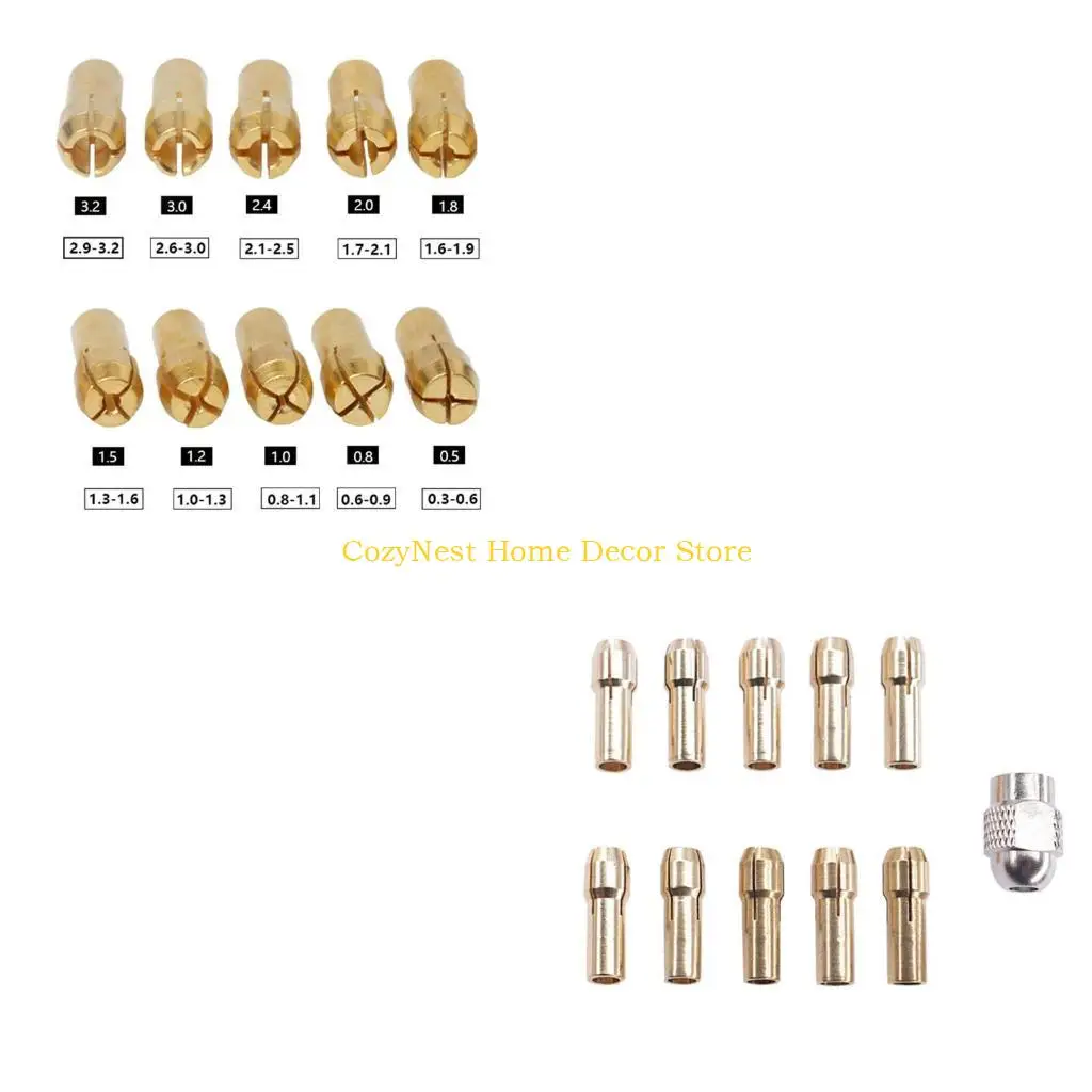 92MF 11 Pcs Collet Chucks Set Copper Collet Chuck For Rotary Tool Engraving Machine