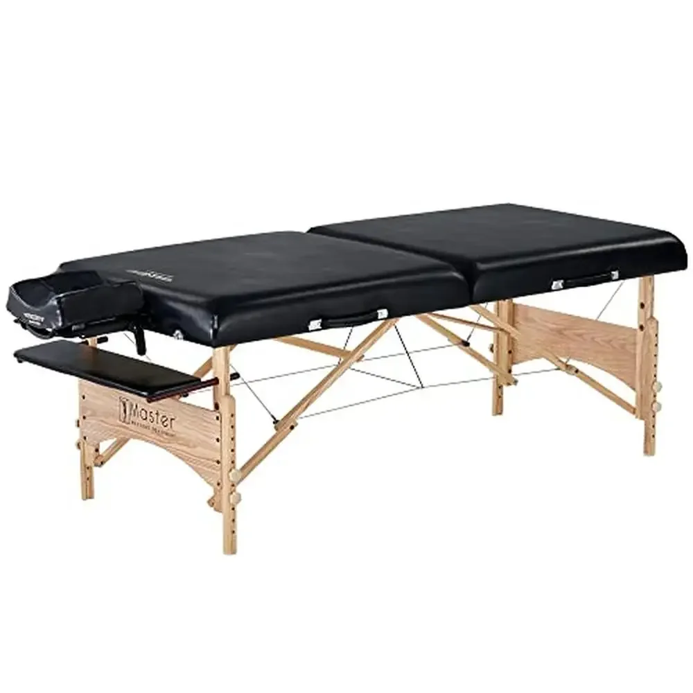 

Extra Wide Portable Massage Table 32" 84" 800lbs Weight Capacity Tattoo Spa Adjustable Height Beauty Salon Facial Bed Black Wood