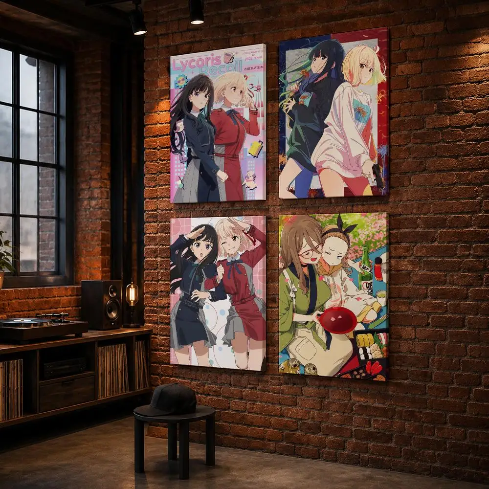 L-Lycoris Recoil Japan Anime Framed Wall Painting Wood Framed Wall Art Print For Bedroom Living Room Hallway Office Home Decor