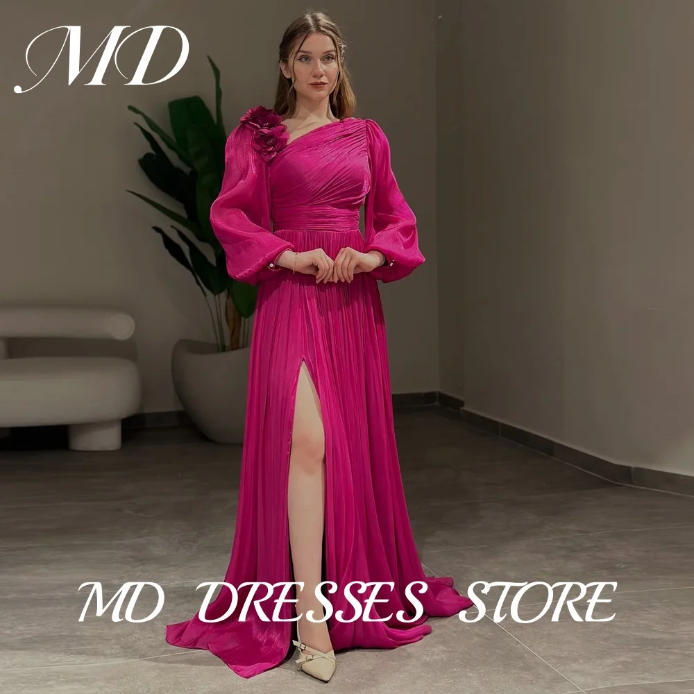 

MD Elegant Square Collar Formal Evening Dress Dubai Arabic Women Long Sleeve Side High Slit Prom Gowns Vestidos Customized 2025