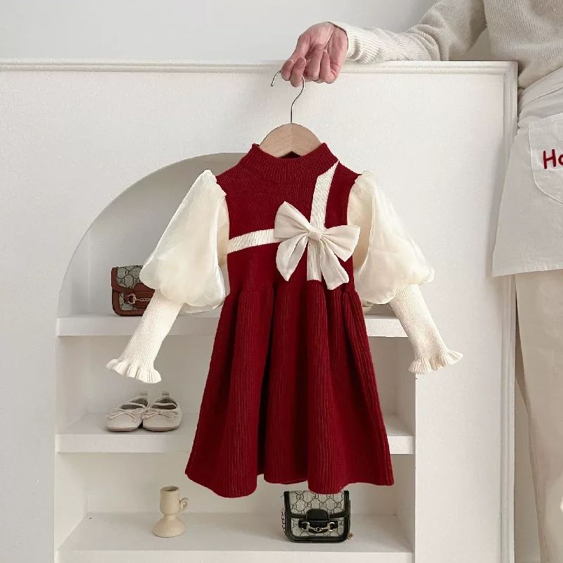 New Christmas Knitted Dresses Kids Long Sleeved Princess Dress Teen Birthday Party Costumes Children Clothes 2-10 Years
