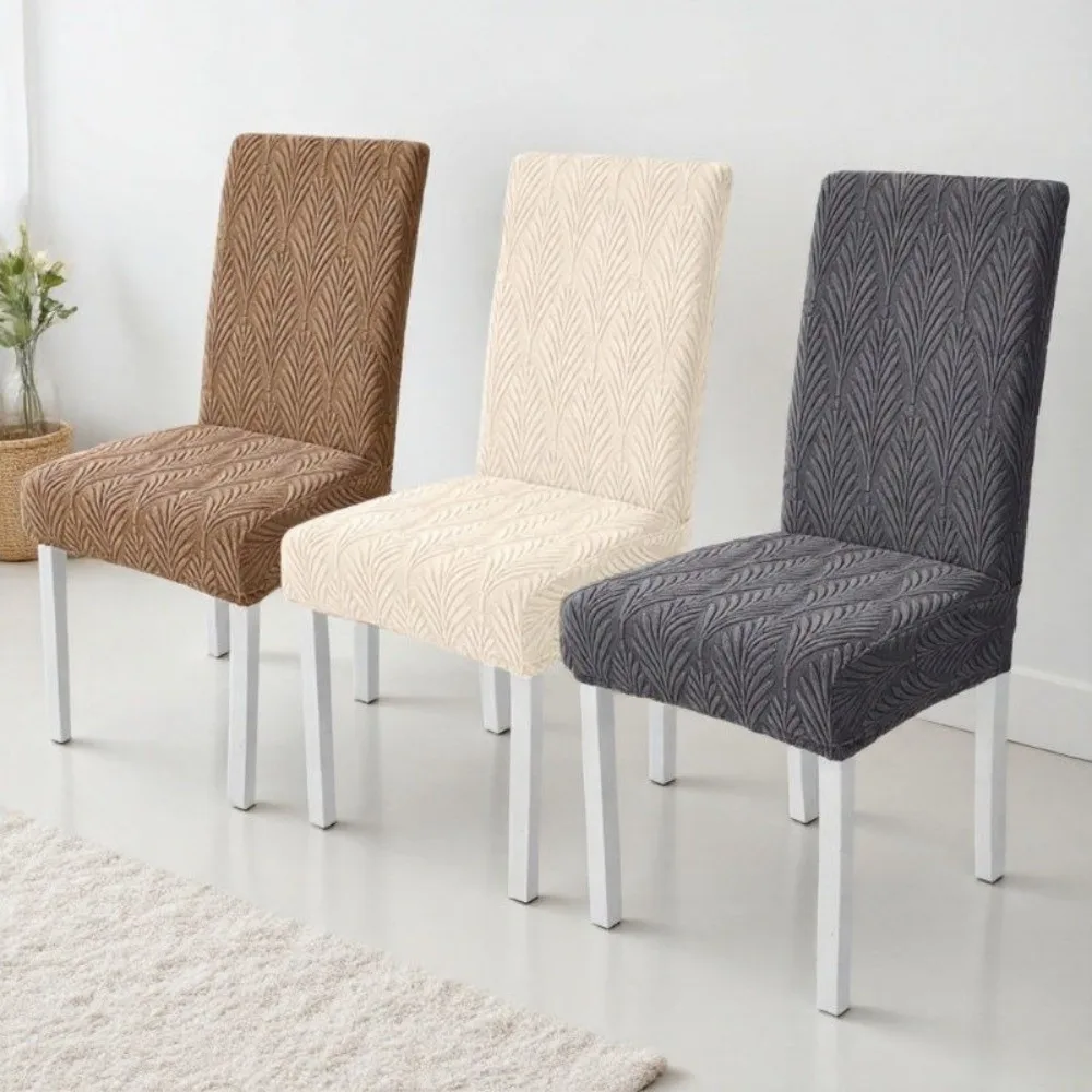 1/4pcs High-Back Stretch Dining Chair Cover Woven 3D Leaf Jacquard Chair Cover Scratch Proof Washable Fabric Chair Slipcover