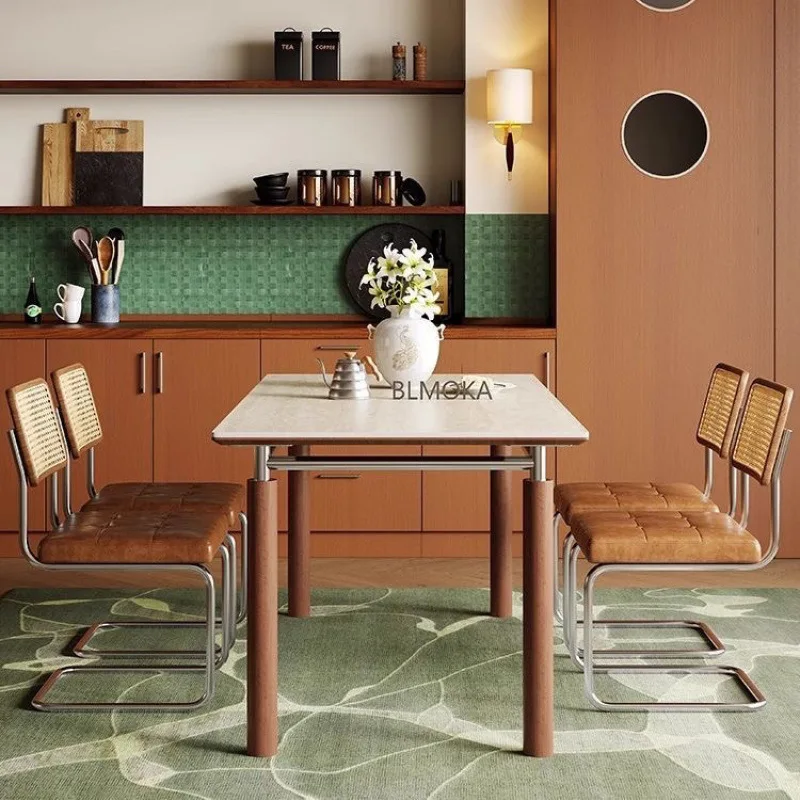 Slate dining table rectangular solid wood small apartment metal household table