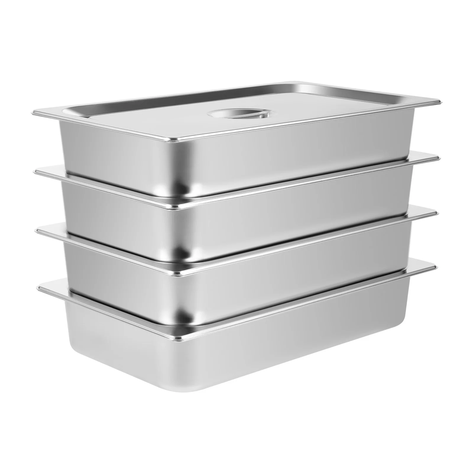 4 Pcs Table Pans with Lids Buffet Chafing Dishes Stainless Steel Food Container for Commercial and Personal