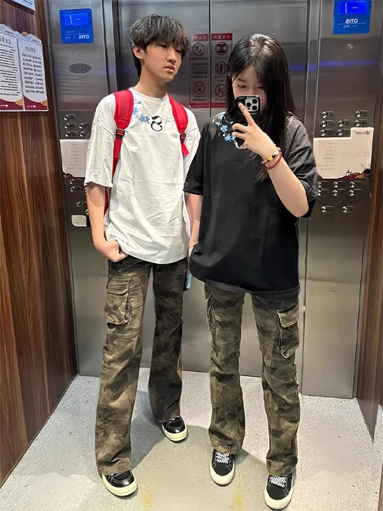 

American Sle Retro Camouflage Work Pants Men's High Street High Waist Slim Cleanfit Narrow Straight Leg Micro Flared Pants