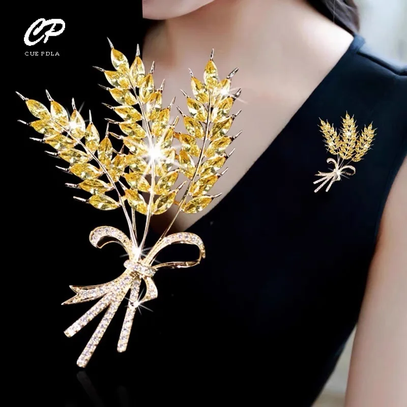 

Autumn and winter crystal wheat ear brooch high-end temperament big selling brooch anti-failure silk scarf buckle waist pin