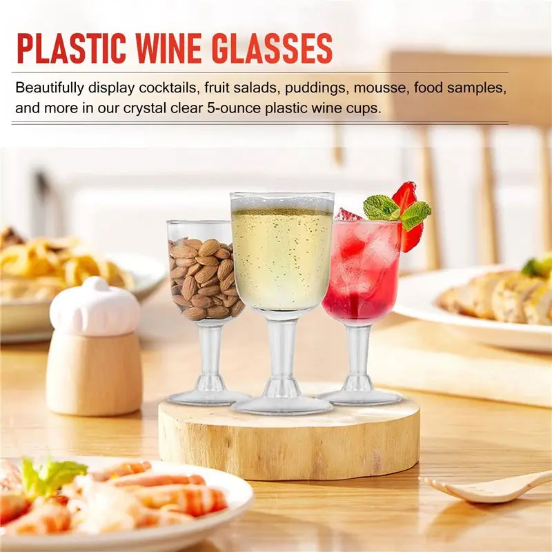 AT02-Clear Plastic Wine Glass Recyclable - Shatterproof Wine Goblet - Disposable & Reusable Cups For Champagne, Dessert
