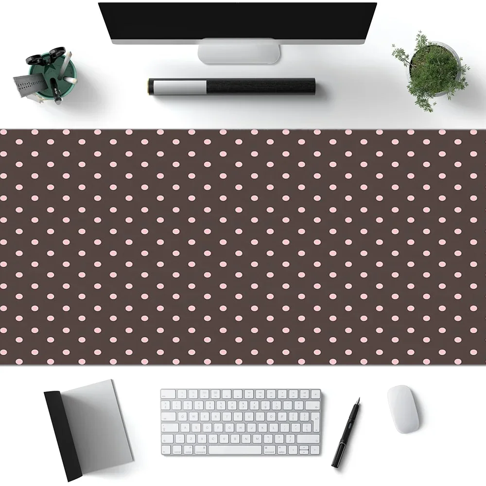 

White Dot Mouse Pad Art Large Desk Accessories Desk Pad Rubber Base with Stitched Edge Mousepad Non-Slip Deskpad for Office