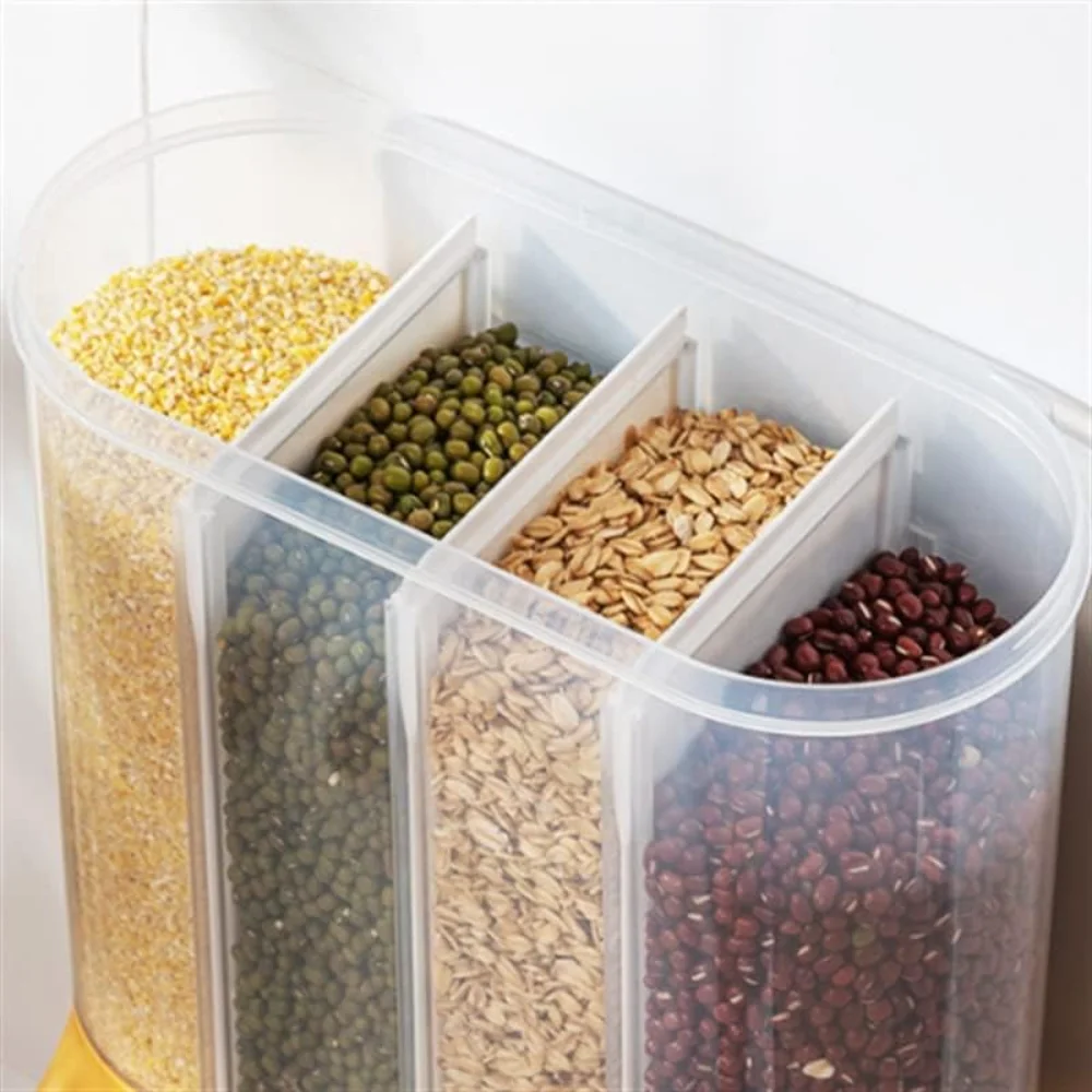 

Kitchen Containers 4 Grids Cereal Dispenser Wall-Mounted Sealed Cereal Containers Grain Box Food Can Container store Glass vial