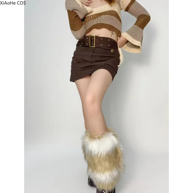 Gyaru Leg Warmer Sexy Faux Fur Leg Warmers Knee High Socks Harajuku Leg Covers Winter Kawaii JK Boot Cuffs Boots Sleeves Hosiery
