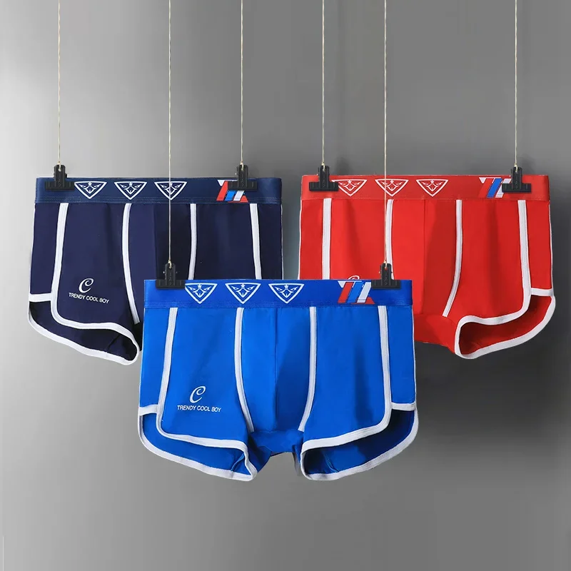 

1pc Cotton underwear men's boxers mid-waist youth personality feel fashionable comfortable breathable summer thin four corners