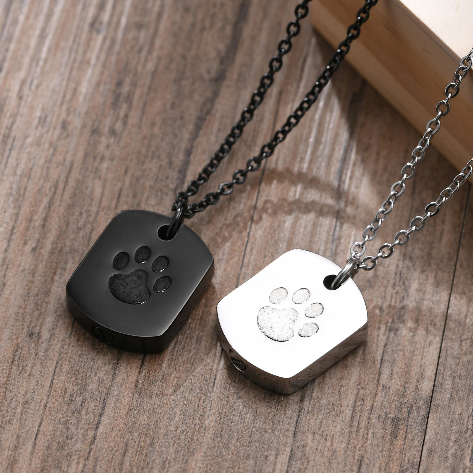 

Pet Commemorative Jewelry Stainless Steel Dog Paw Urn Opening Pendant Black Men's Necklace