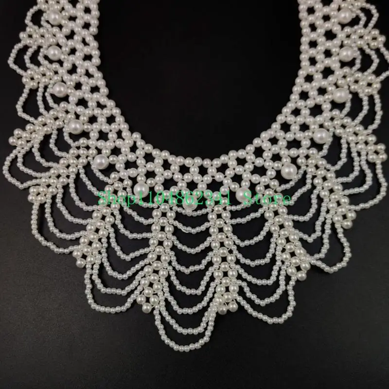 

652F Women's Layered Pearls Shoulder Necklace Elegant Beaded Body Chain Shawl Choker