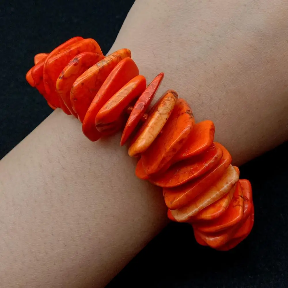 Y·YING Freeform Disc Orange howlite square space strand Bracelet handmade vintage for women