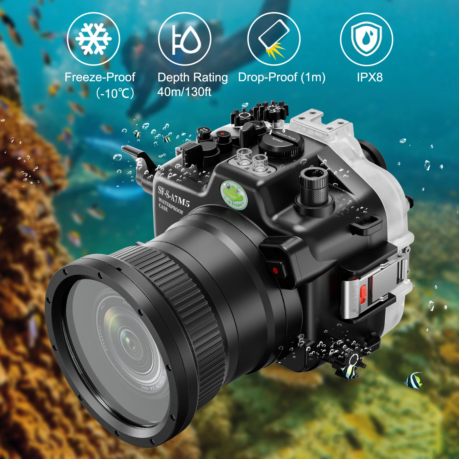 Seafrogs 40m Waterproof Professional  Case Diving Housing for Sony A7 M5 FE3.5-5.6/28-70mm Lens Diving photography accessories