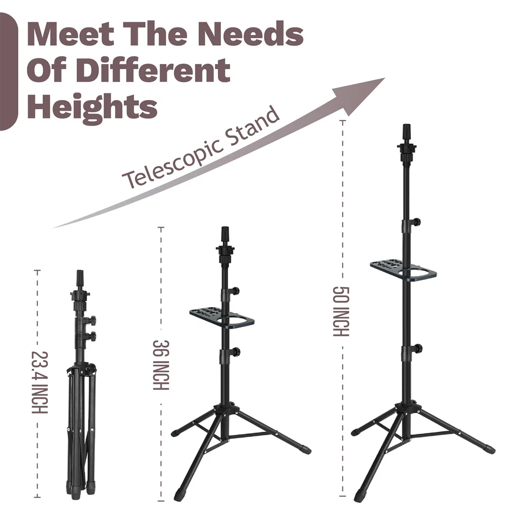 Heavy Duty peruca tripé Stand, manequim cabeça Stand, tripé ajustável Stand para Styling peruca Display, 50"