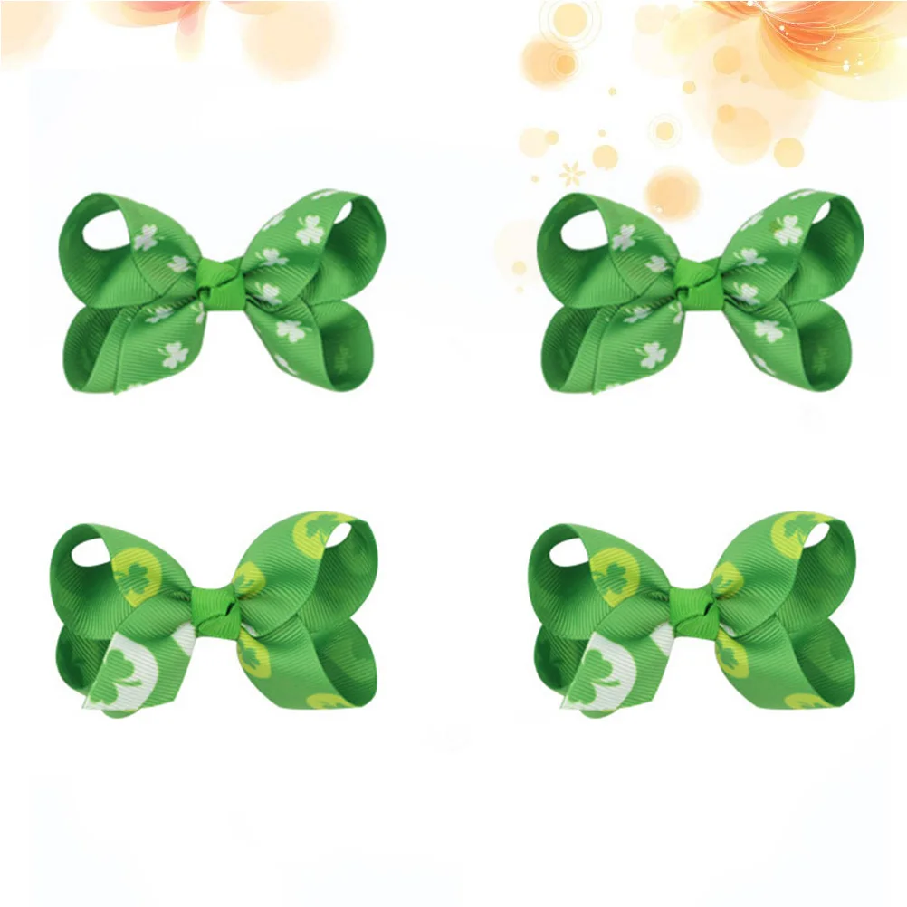 

4Pcs Clover Clips Durable Shamrock Bow St Patricks Day Accessories For Kids for Girls Kids St Patricks Day Photo Shoot Daily