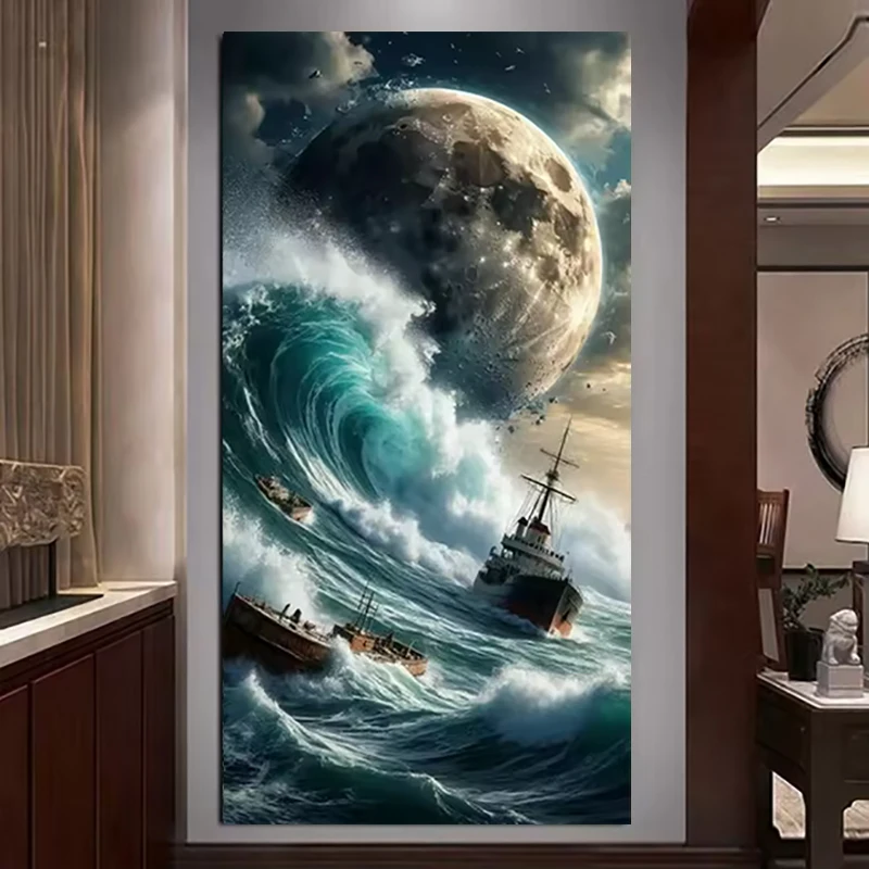 

5D DIY Diamond Painting Kit Planet Ship Waves Full Square Round Drill Diamond Art Handmade Embroidery Pictures 100x200cm