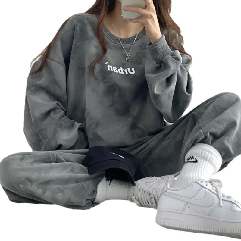 2025 Autumn New Trendy Set Women's Cotton Long Sleeved Pants Women's Two Piece Set with Velvet Loose and Comfortable Sportswear - Image 5