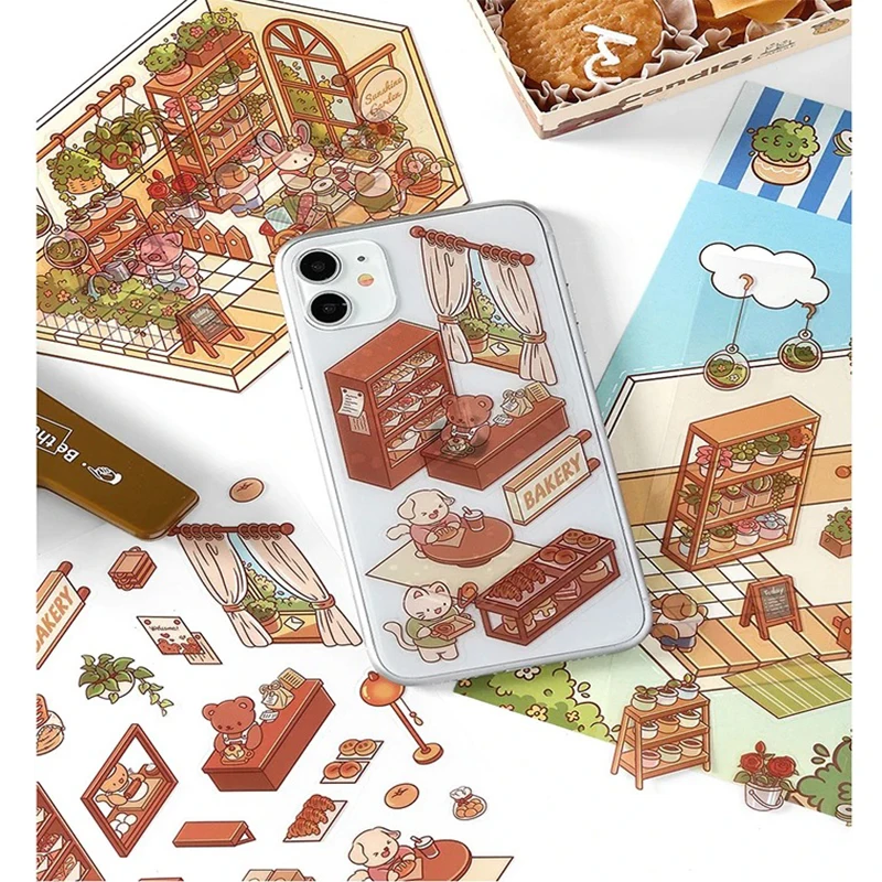 Tridimensional cabine cena adesivo, empilhamento e colar, bonito, DIY, conta de mão