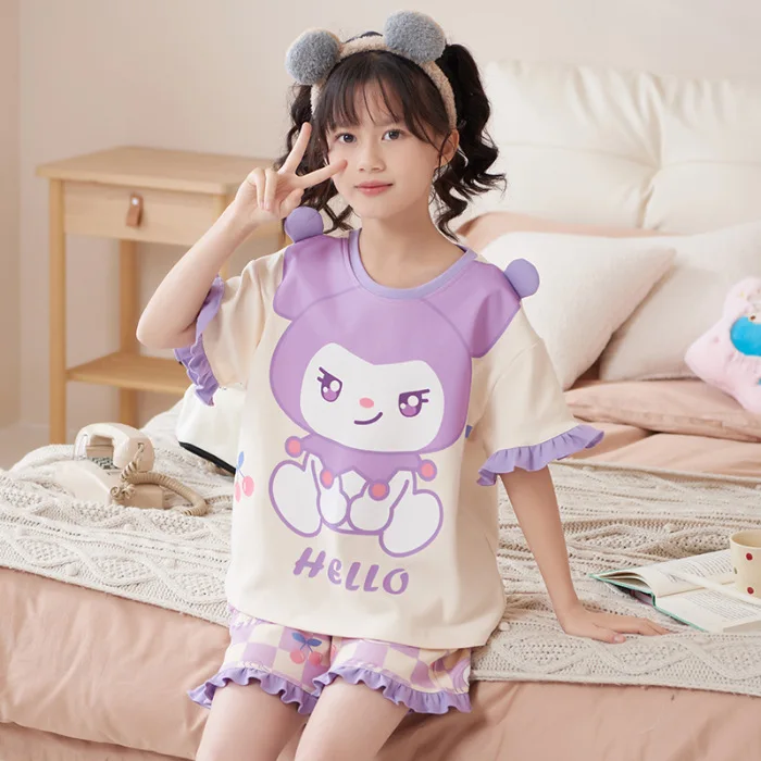 Conjuntos de pijama Kawaii para niños, ropa de dormir de algodón, pantalones cortos de manga corta, ropa de estar por casa, My Melody, Cinnamoroll, Verano