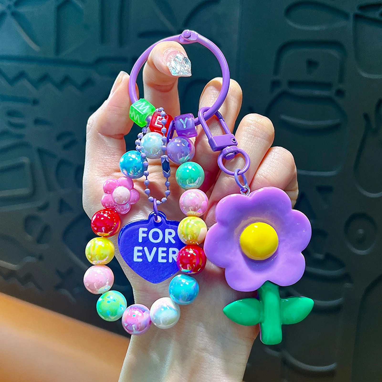 1Pcs/lot Portable Cute Keychain Colorful Beads Keychain Handmade Beaded Wristlet Lanyard Bracelet  for Kids Men Woman Boys Girls