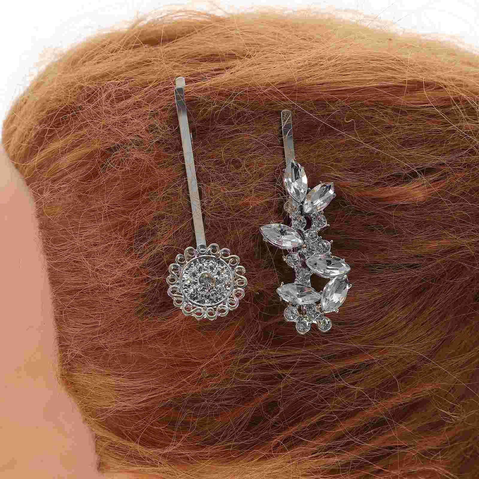 10 Pcs Diamond-studded Slot Jacket Women's Hair Jewelry Clips for Thick Bobby Pin Alloy Barrette Rhinestone