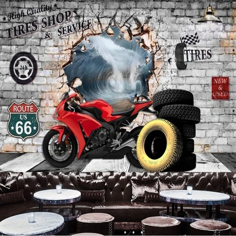 

Retro 3D brick wall motorcycle workwear custom TV bedroom luxurious home decoration background wall