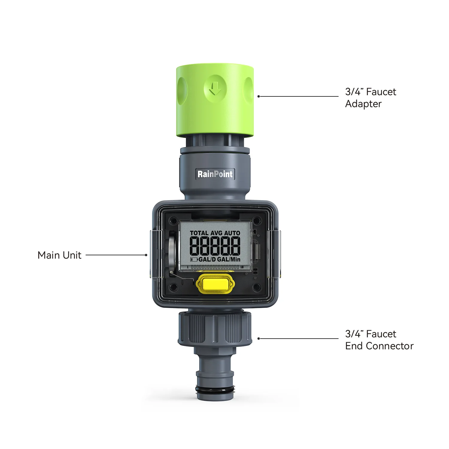 Digital water flow meter, garden watering, water flow monitoring function, simple real-time monitoring Rainpoint