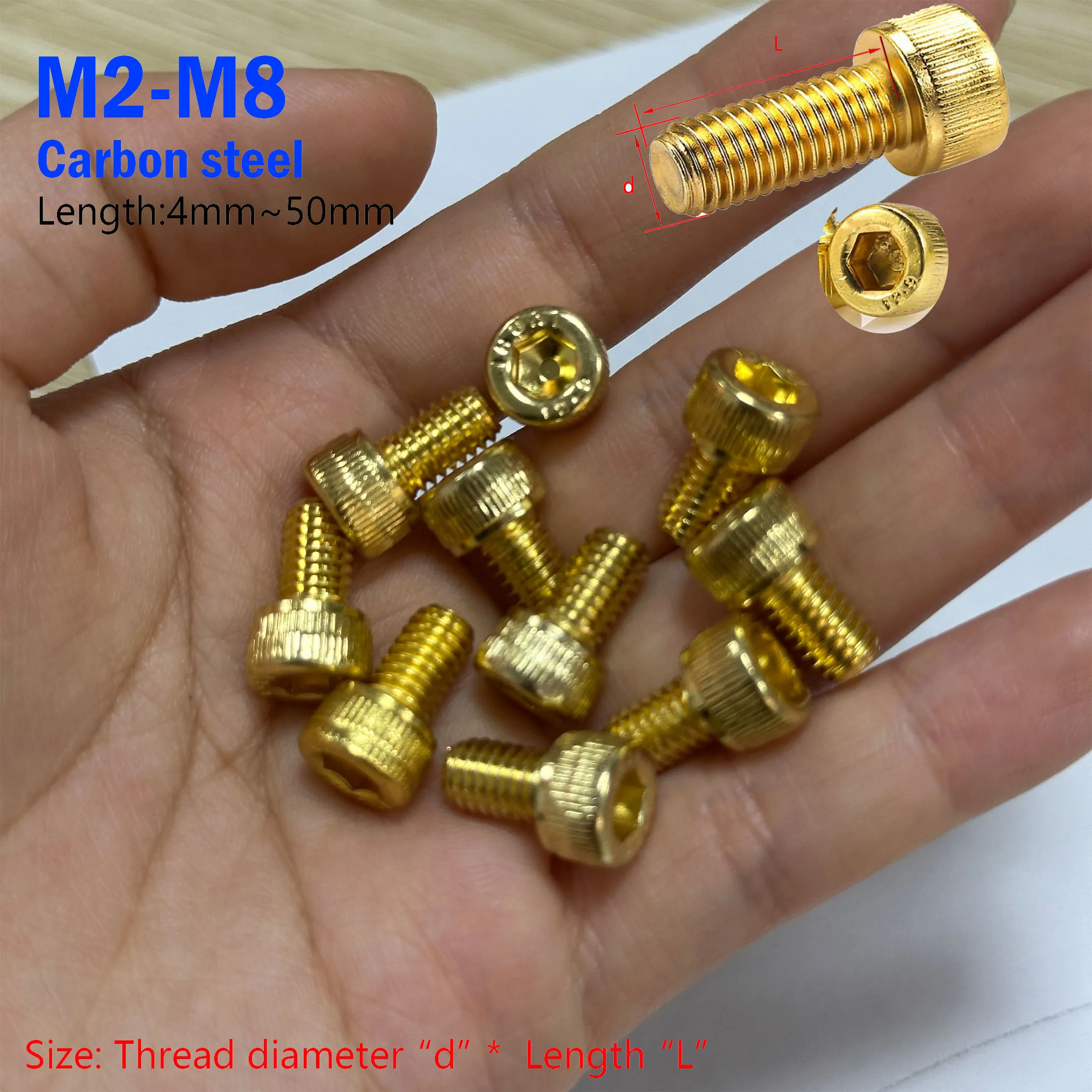 DIN912 M2M2.5M3M4M5M6M8 Hex Allen Socket Cap Head Screw Gold Grade 12.9 Metric Diy Screws Furniture Bolts Furniture Ship Car