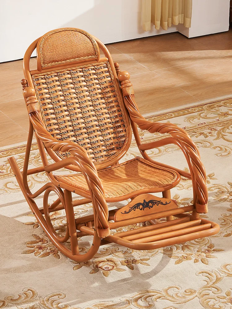 

Deluxe rocking chair rattan wicker furniture indoor living room glider recliner modern rattan leisure chair