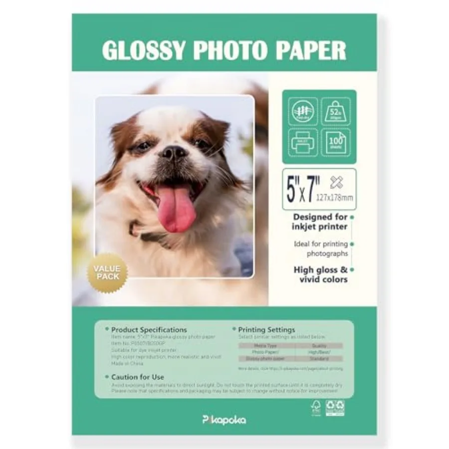 Photo Paper 100 Pack, 2lb Glossy Photo paper for kjet Prter, 200gsm